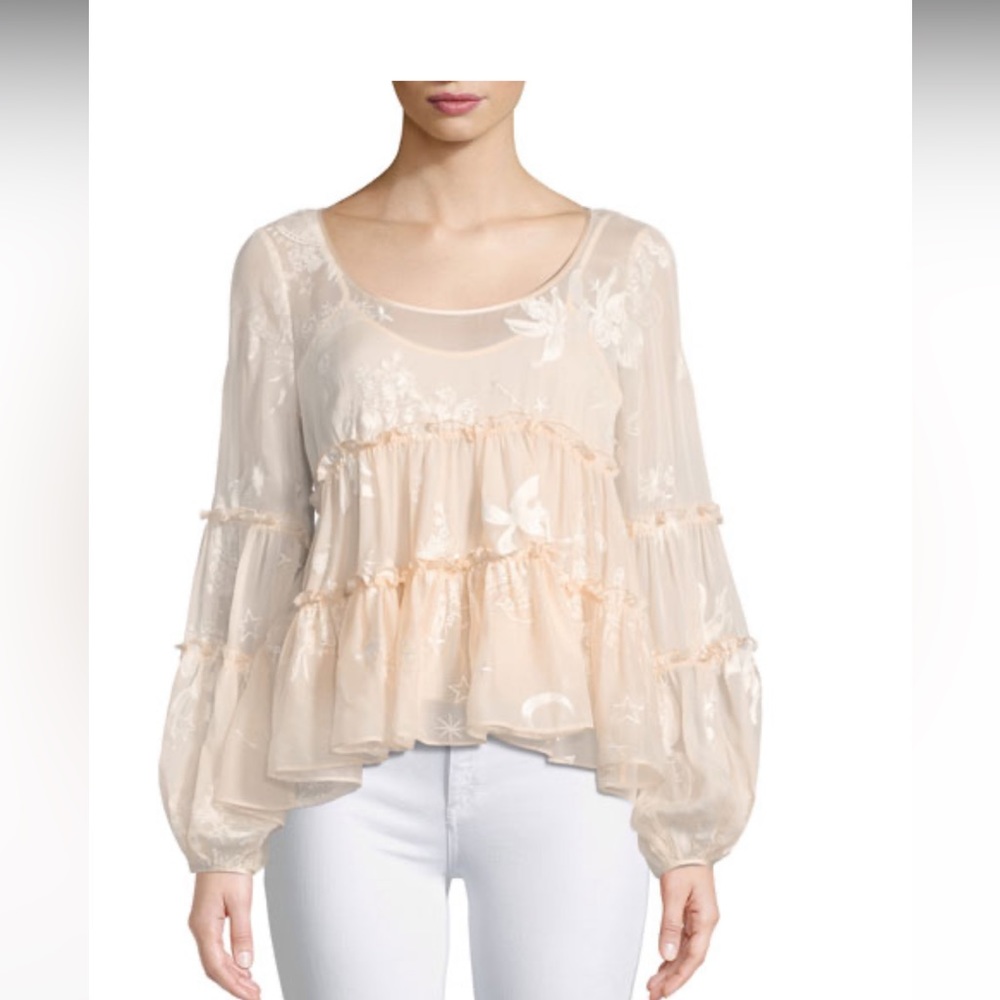 Cinq A Sept Jasmin Tiered Silk Blouse szM